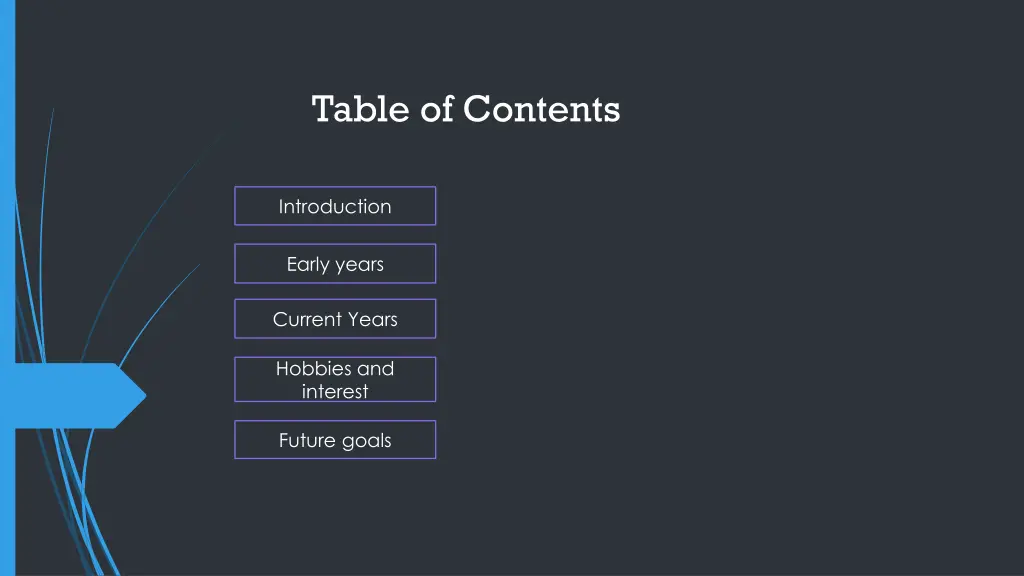 table of contents