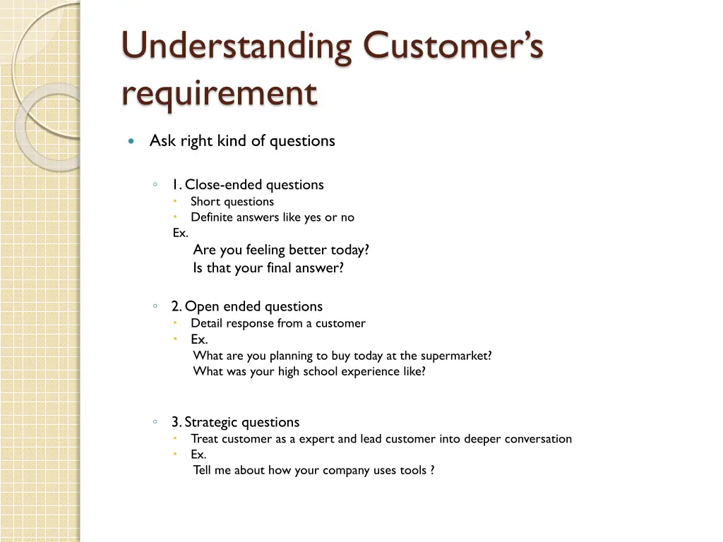 understanding customer s requirement