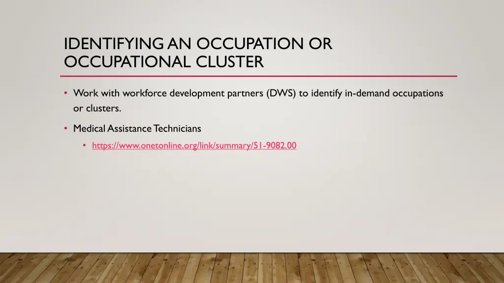 identifying an occupation or occupational cluster