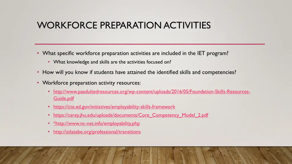 workforce preparation activities