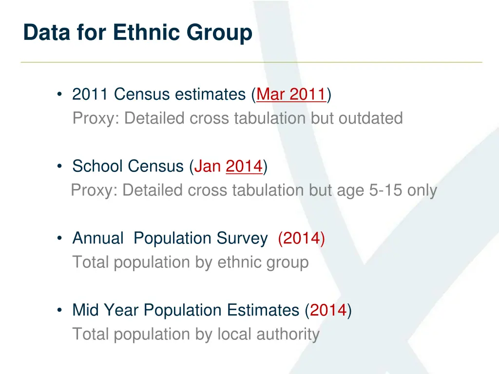 data for ethnic group