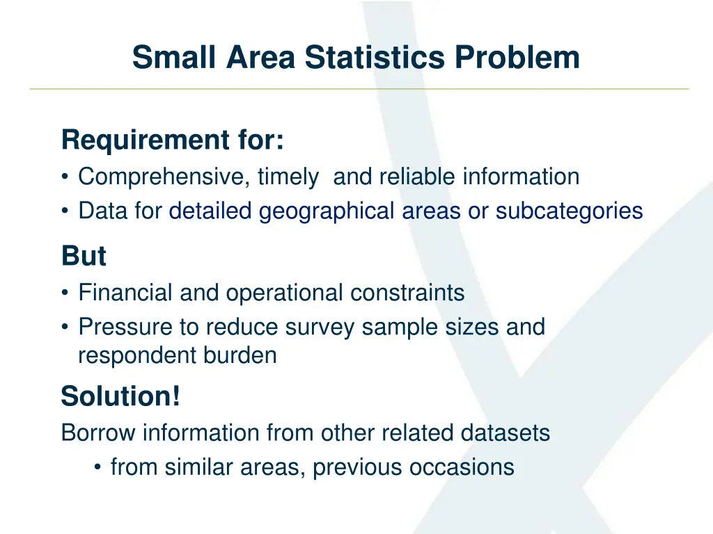 small area statistics problem