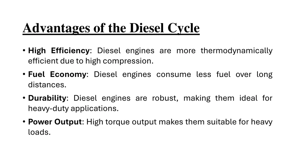 advantages of the diesel cycle