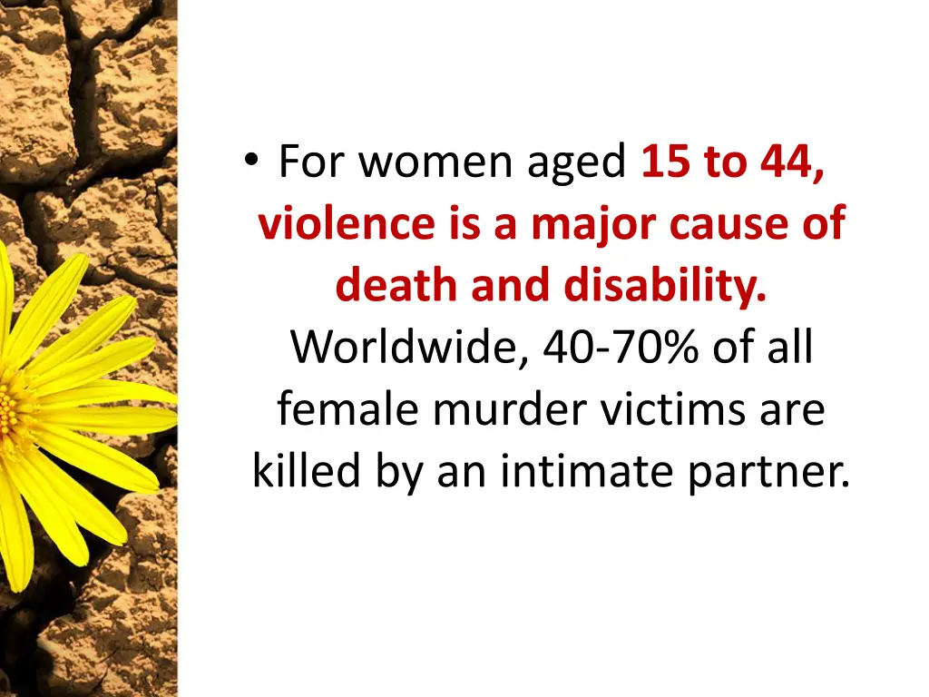 for women aged 15 to 44 violence is a major cause