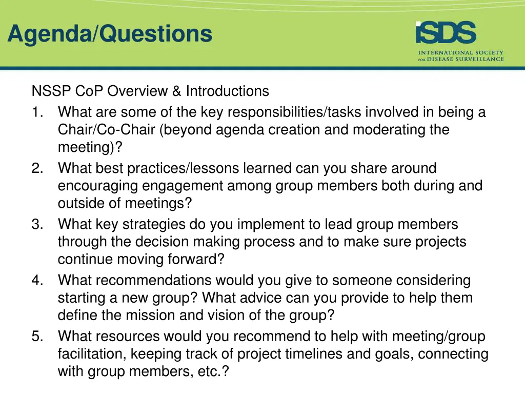agenda questions