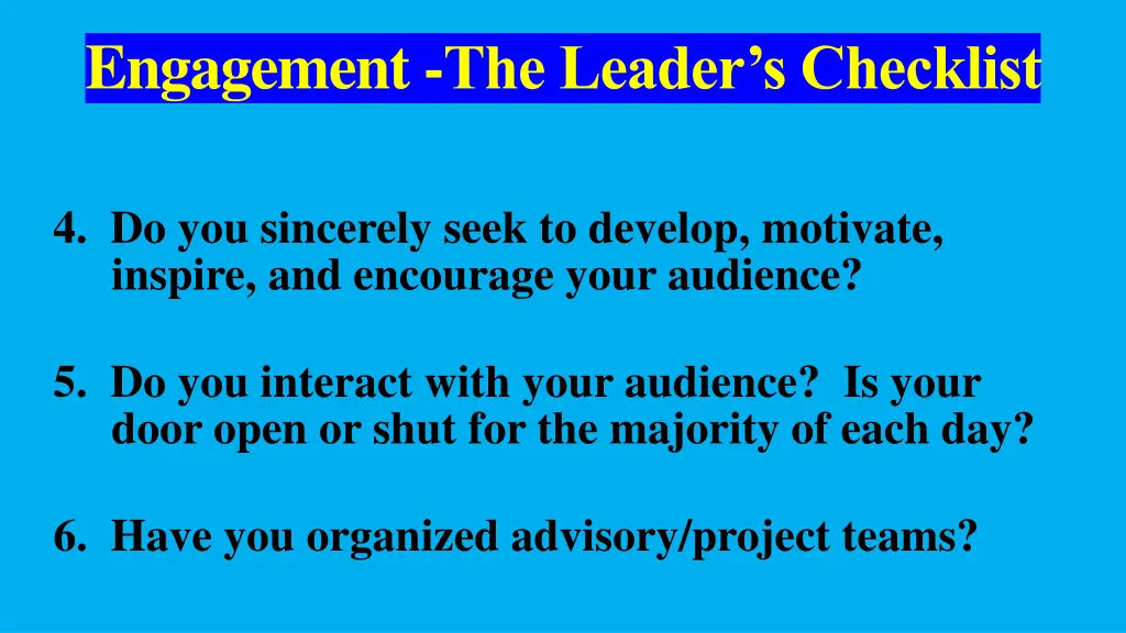 engagement the leader s checklist 1