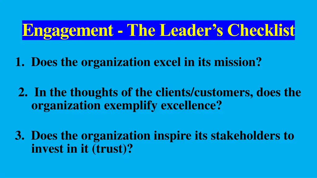 engagement the leader s checklist