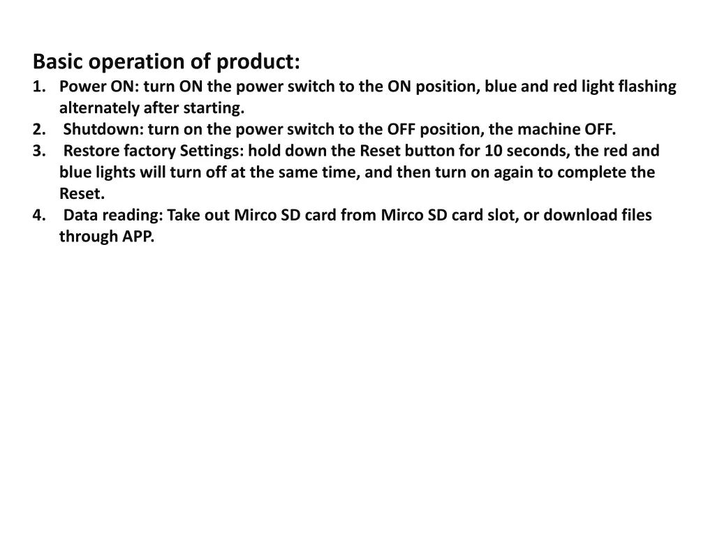 basic operation of product 1 power on turn