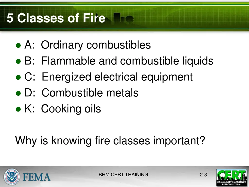 5 classes of fire