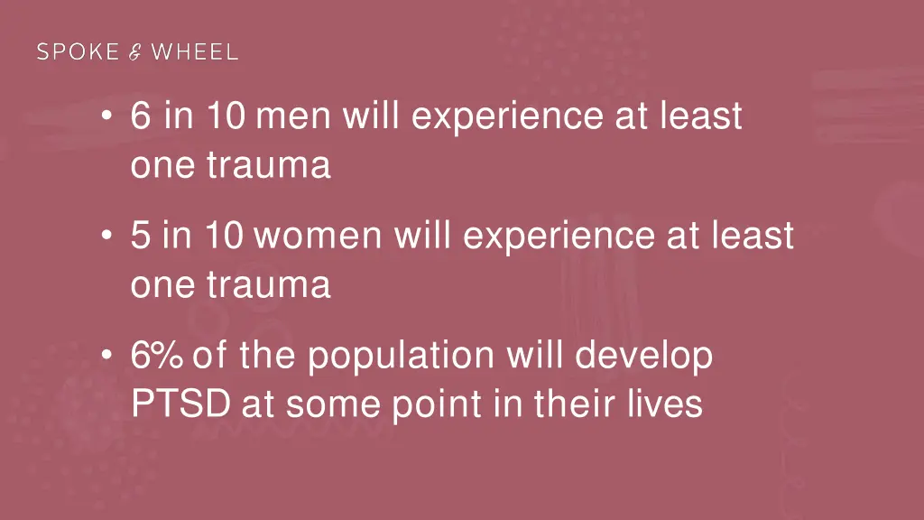 6 in 10 men will experience at least one trauma