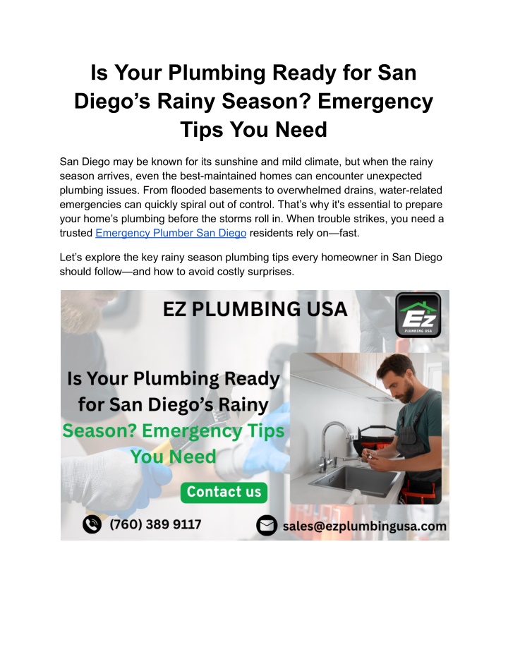 is your plumbing ready for san diego s rainy