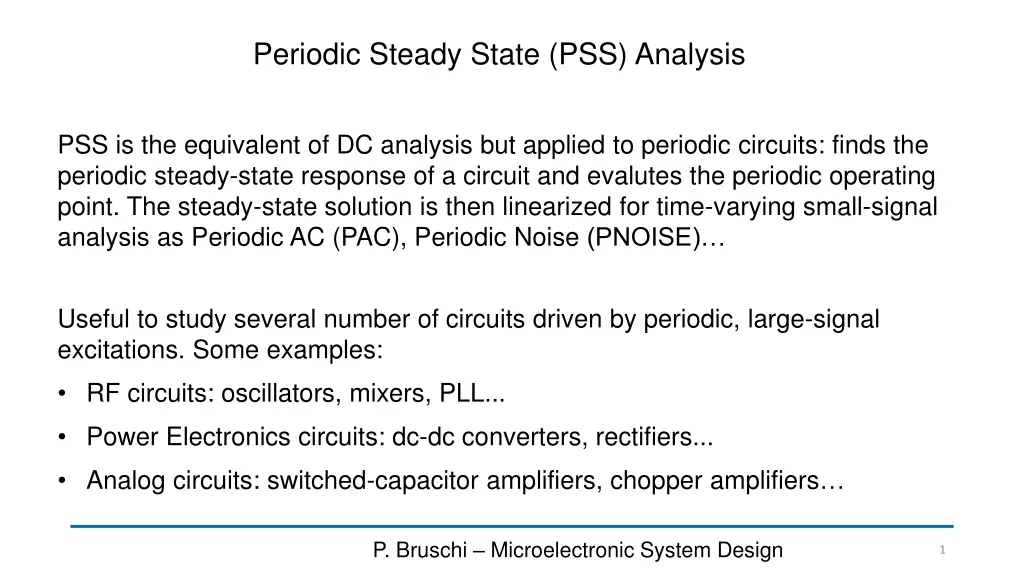 periodic steady state pss analysis