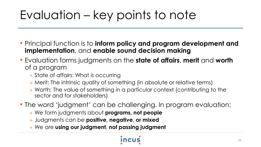evaluation key points to note