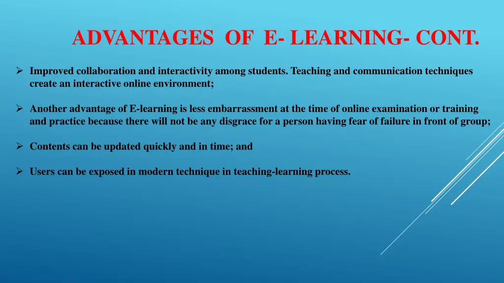 advantages of e learning cont