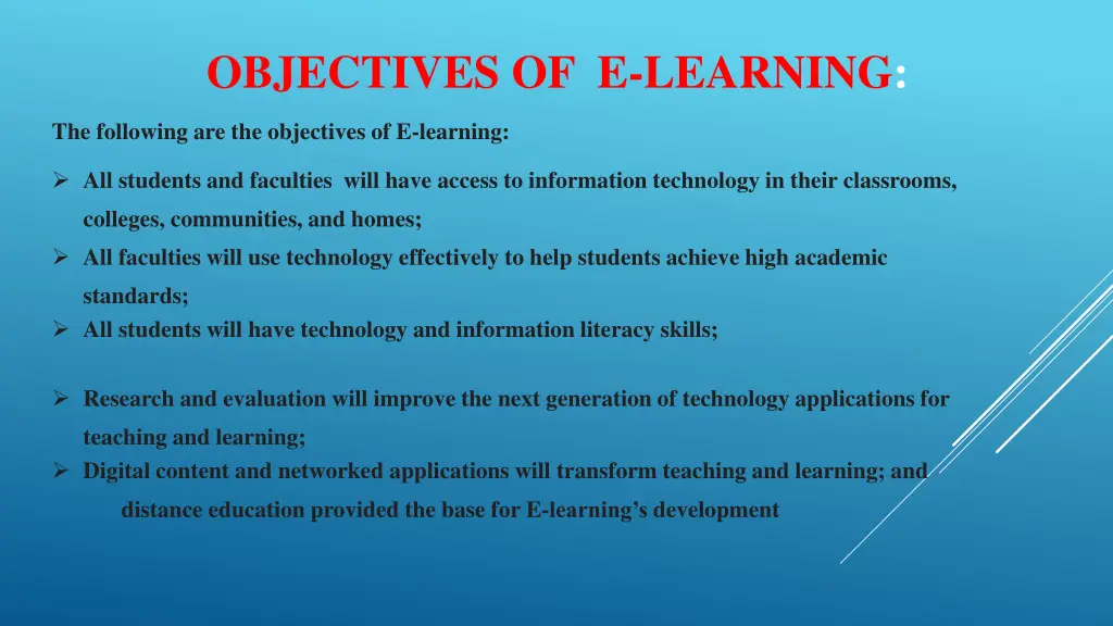 objectives of e learning