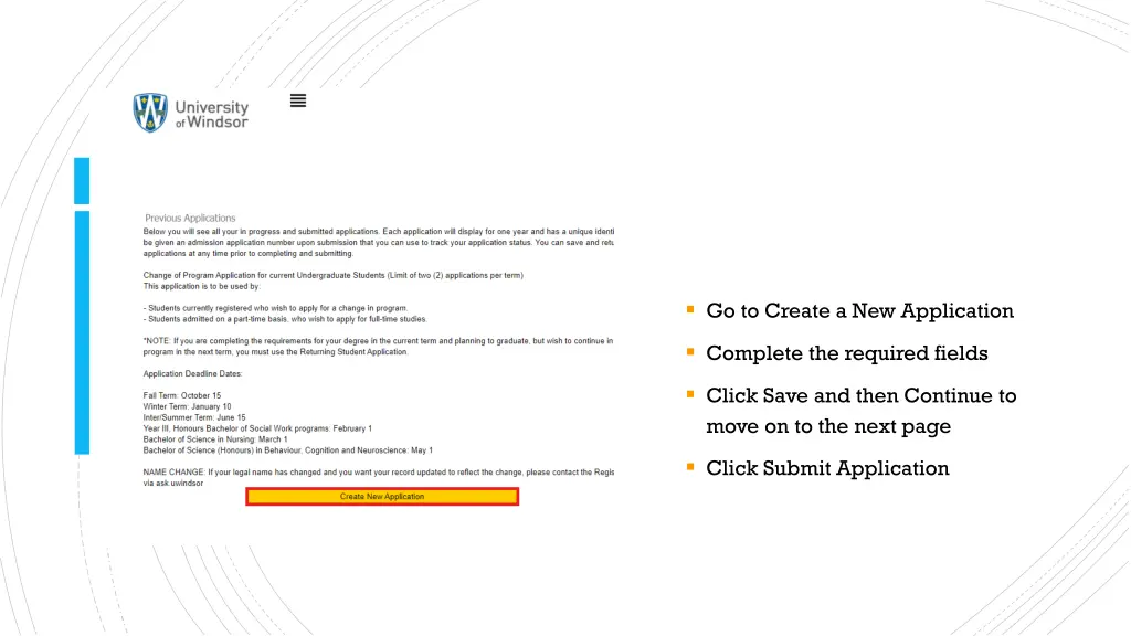 go to create a new application