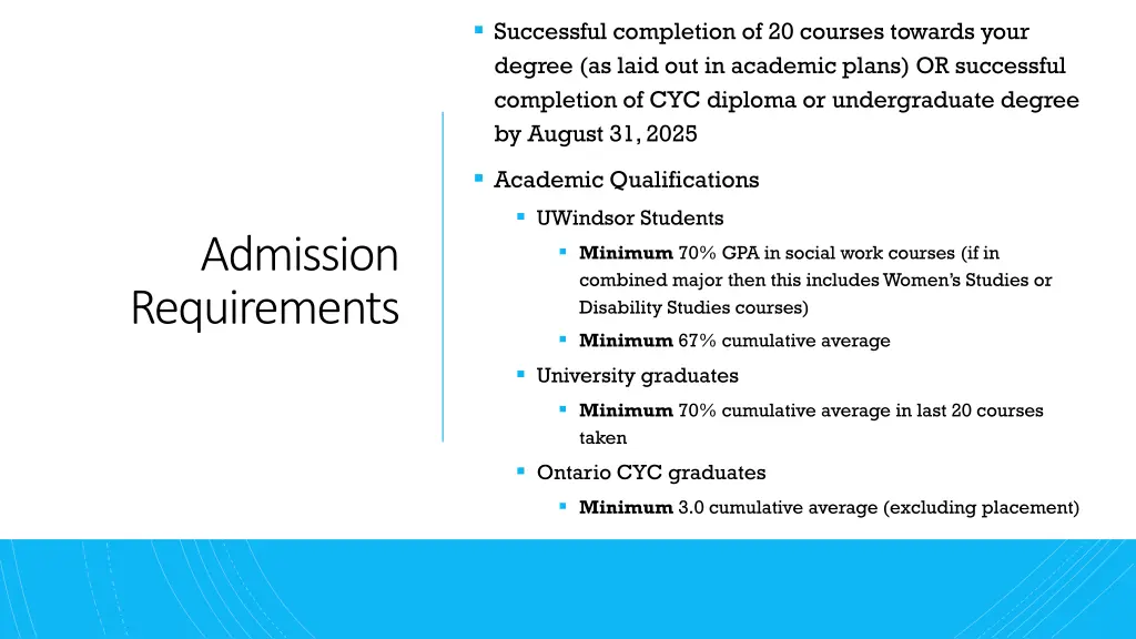 successful completion of 20 courses towards your