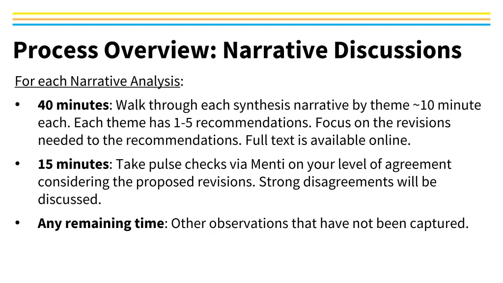 process overview narrative discussions for each