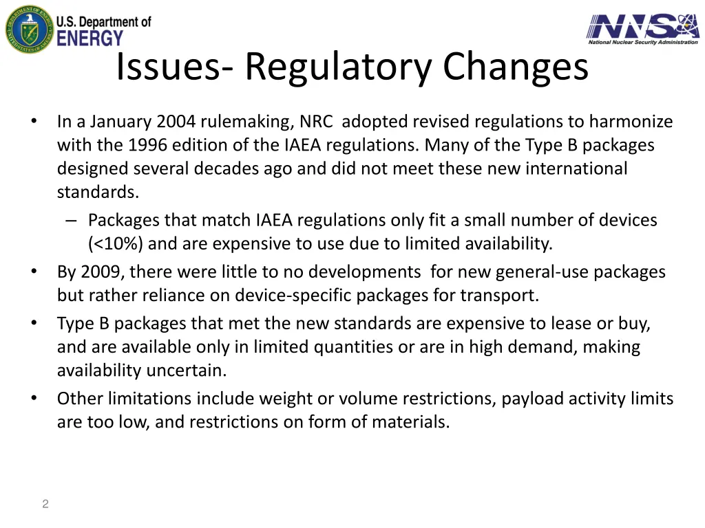 issues regulatory changes