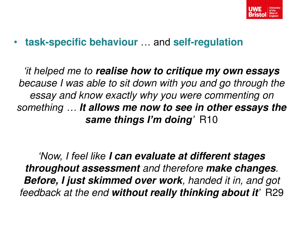 task specific behaviour and self regulation