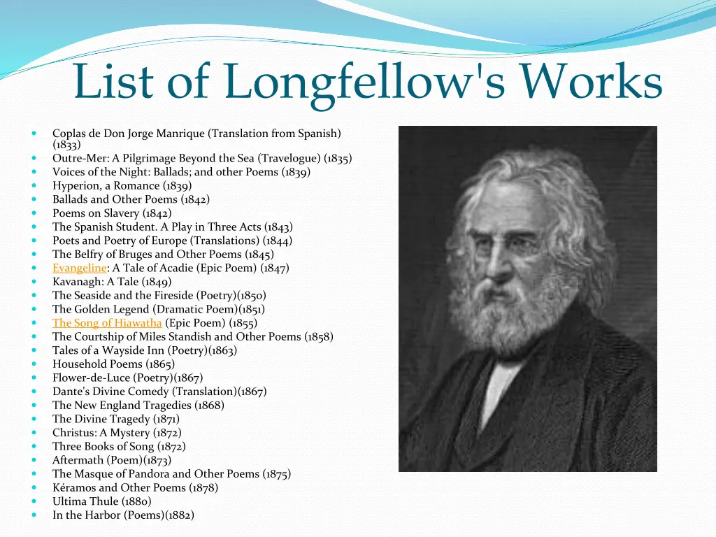 list of longfellow s works