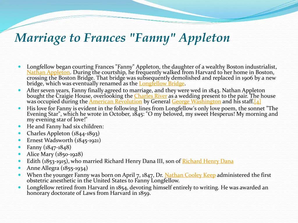 marriage to frances fanny appleton