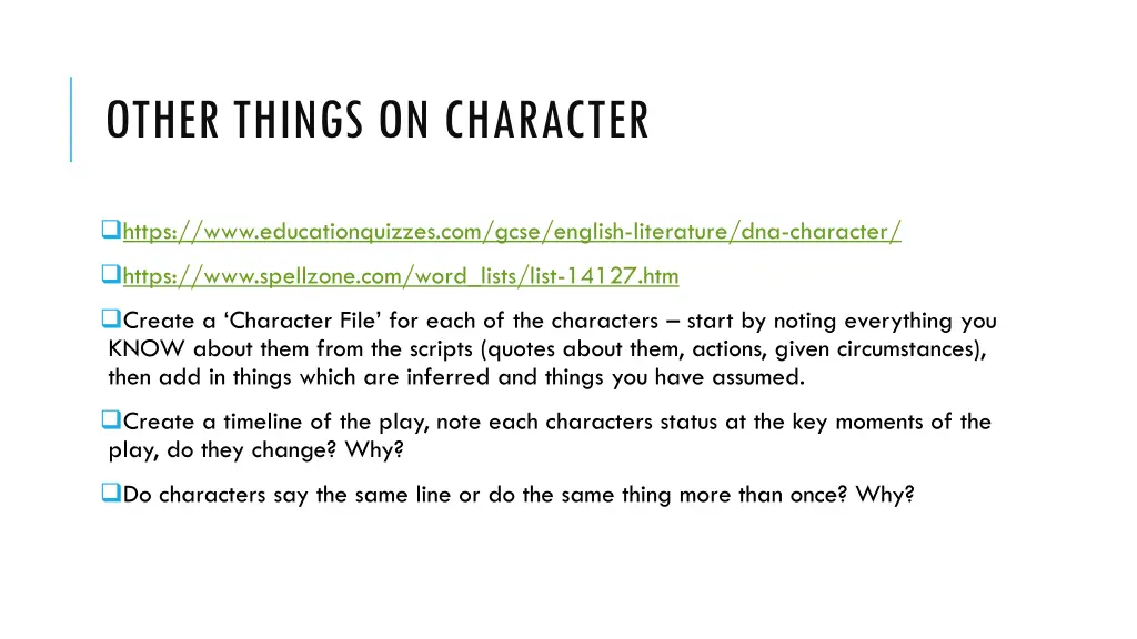 other things on character