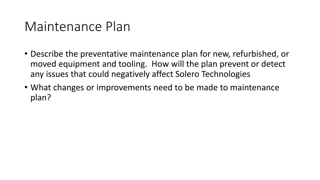 maintenance plan