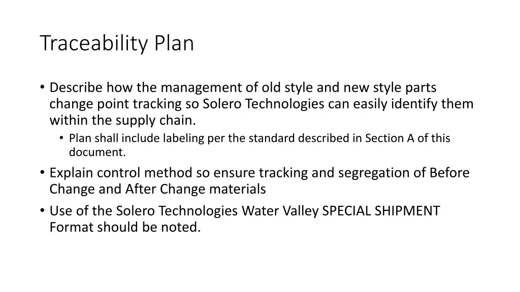 traceability plan