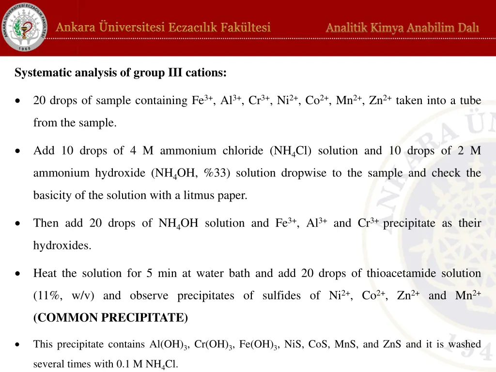 systematic analysis of group iii cations