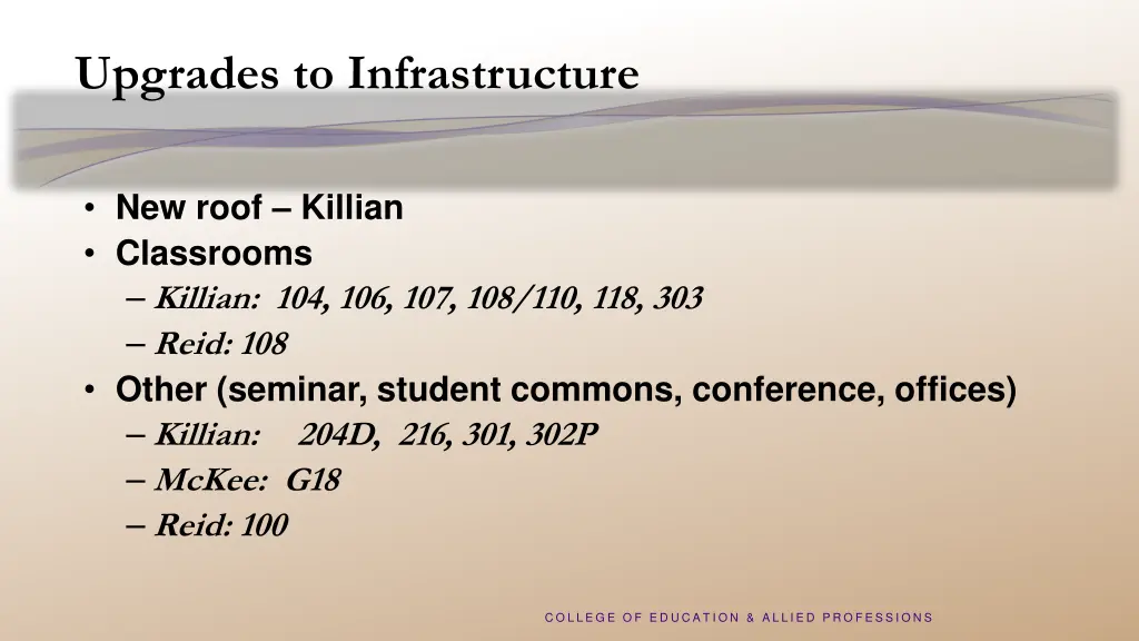 upgrades to infrastructure