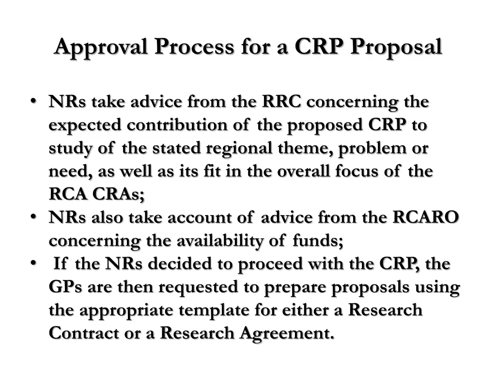 approval process for a crp proposal