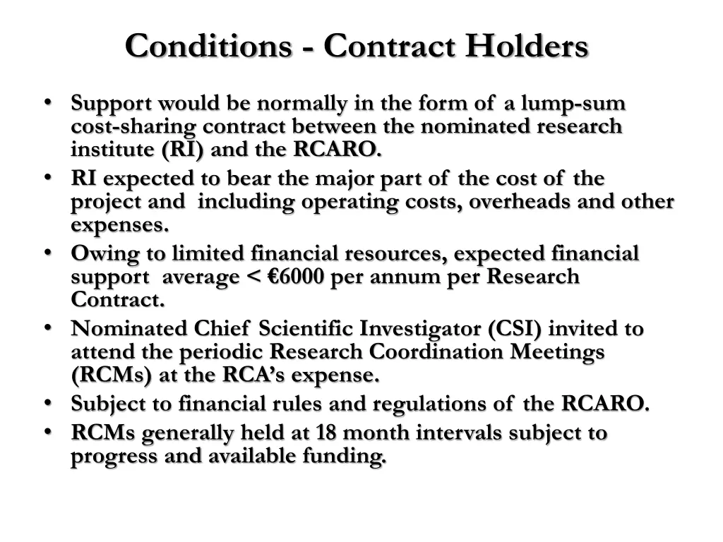 conditions contract holders