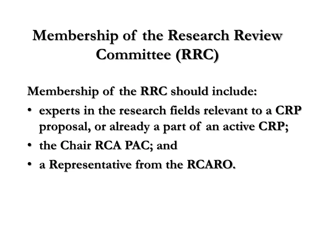 membership of the research review committee rrc