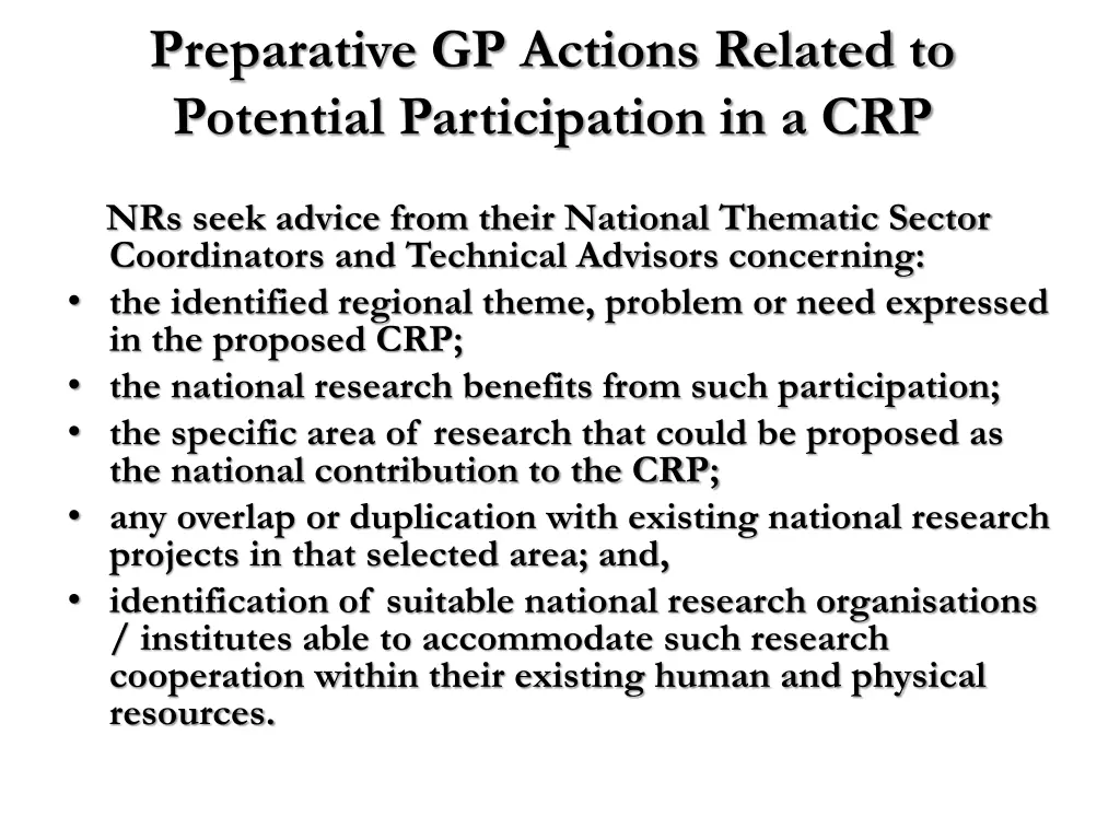 preparative gp actions related to potential