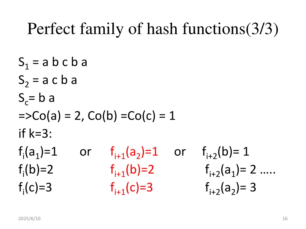 perfect family of hash functions 3 3
