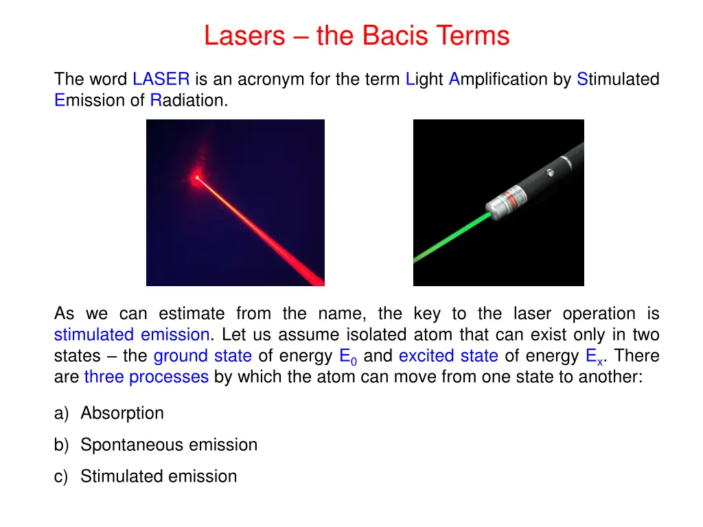 lasers the bacis terms