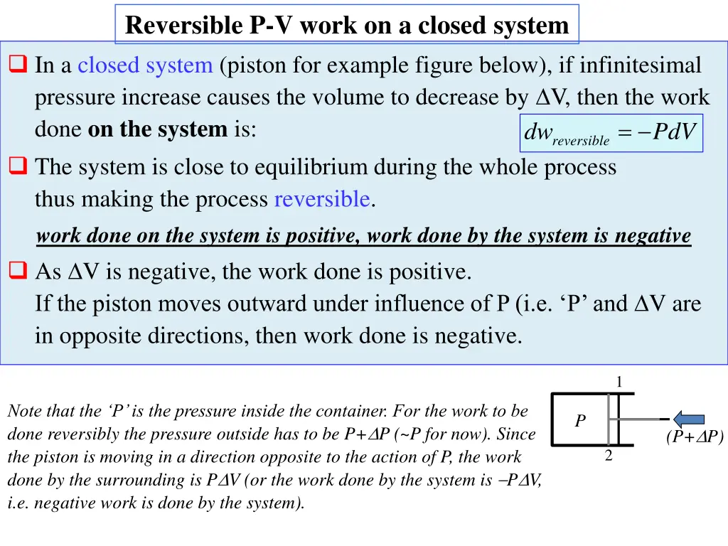 reversible p v work on a closed system