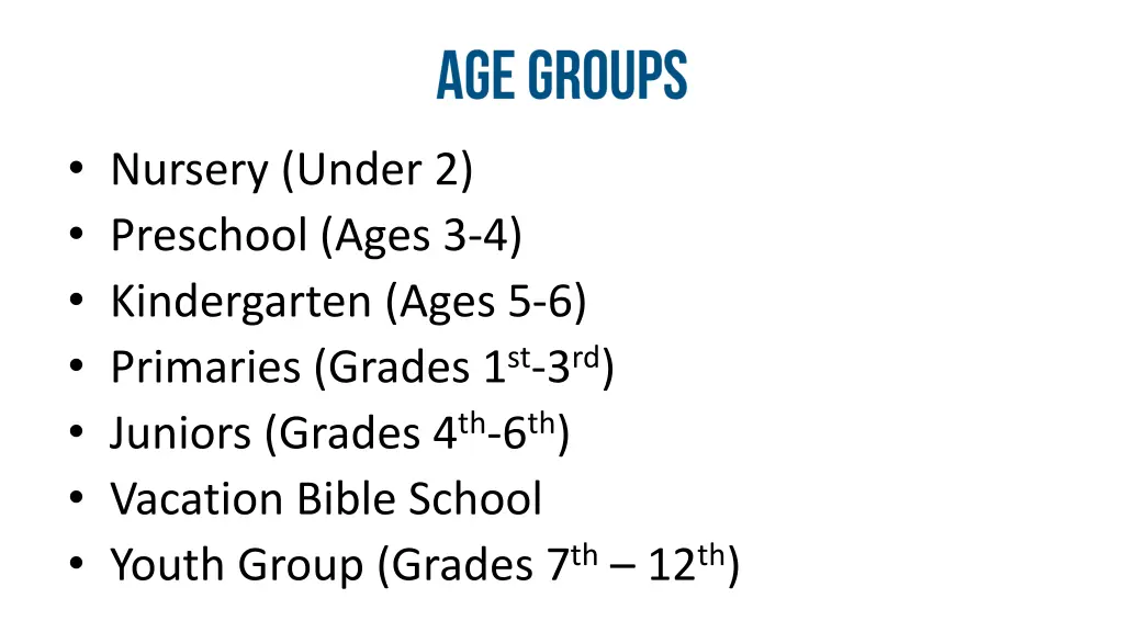 nursery under 2 preschool ages 3 4 kindergarten
