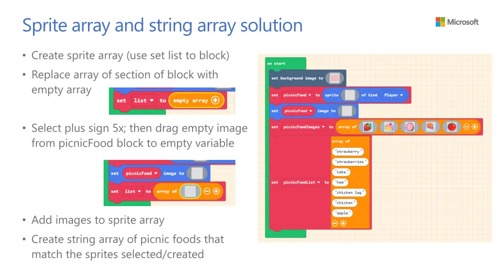 sprite array and string array solution