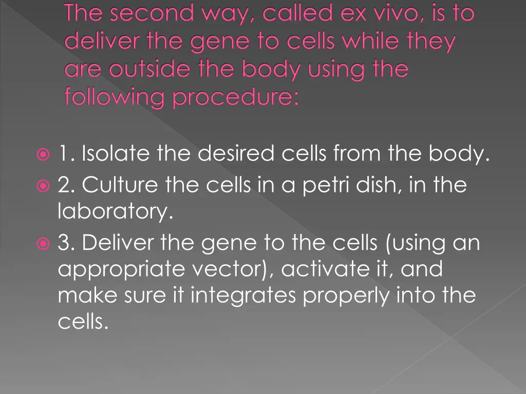 the second way called ex vivo is to deliver