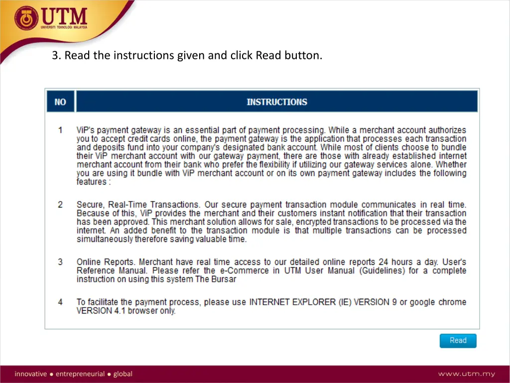 3 read the instructions given and click read