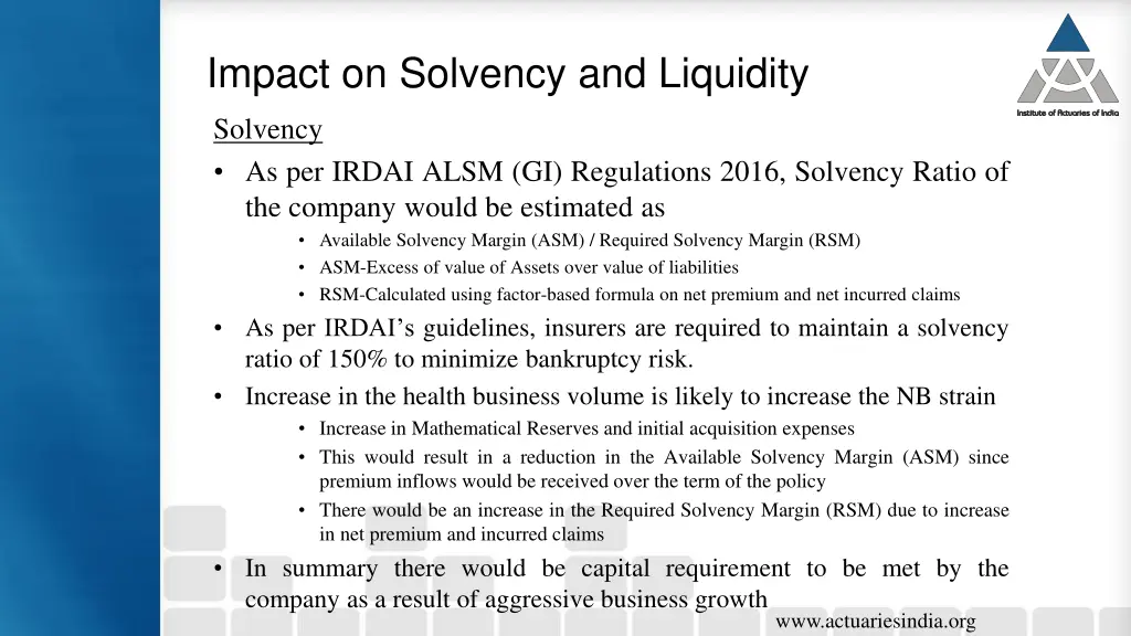 impact on solvency and liquidity