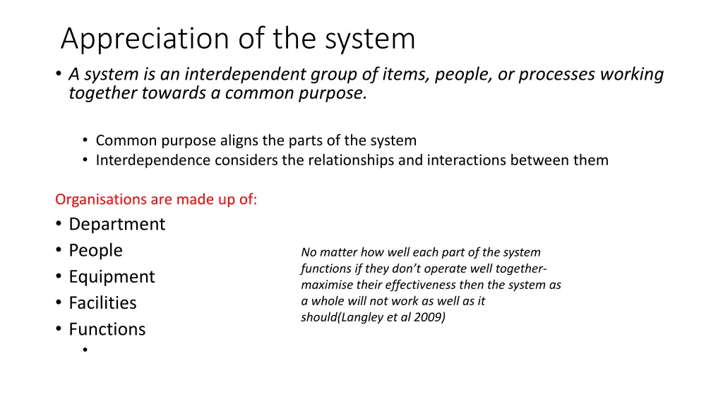 appreciation of the system a system