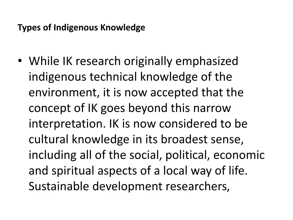 types of indigenous knowledge