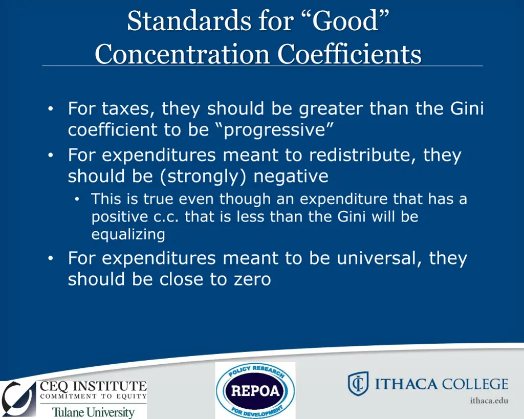 standards for good concentration coefficients