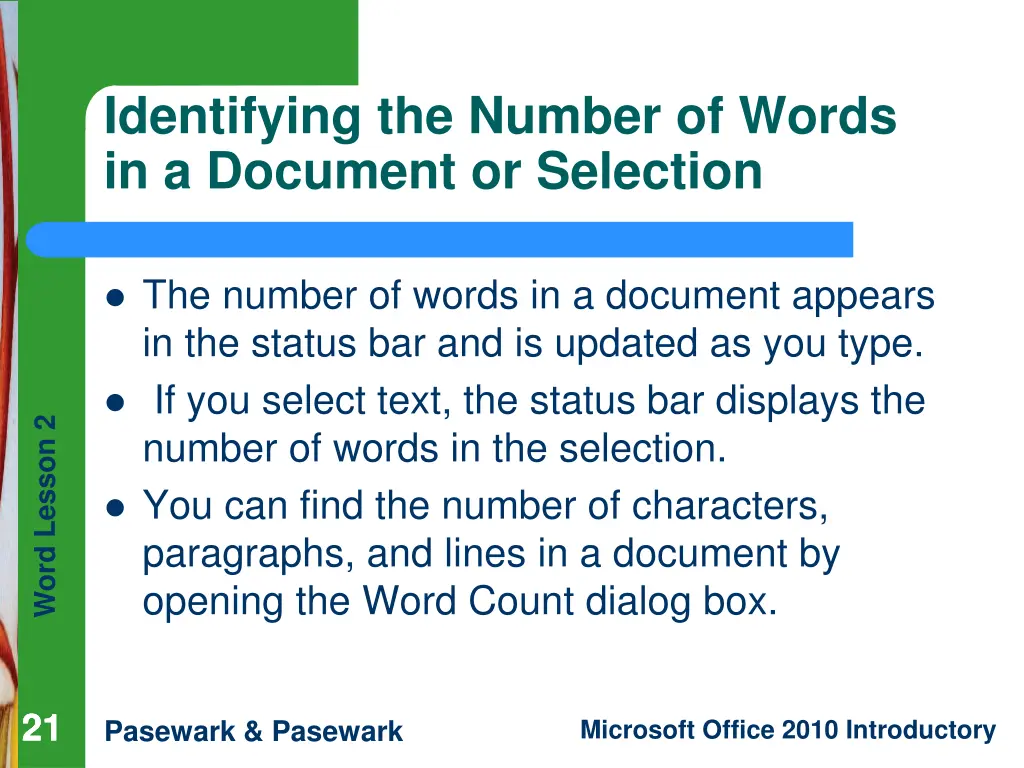 identifying the number of words in a document