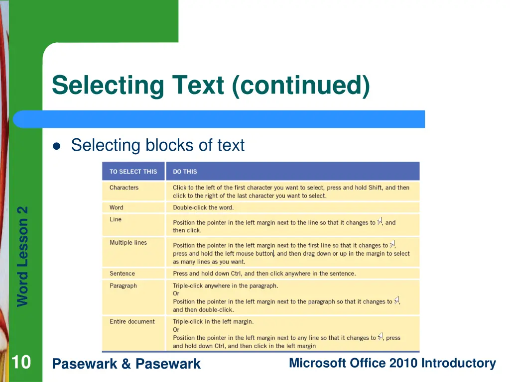selecting text continued