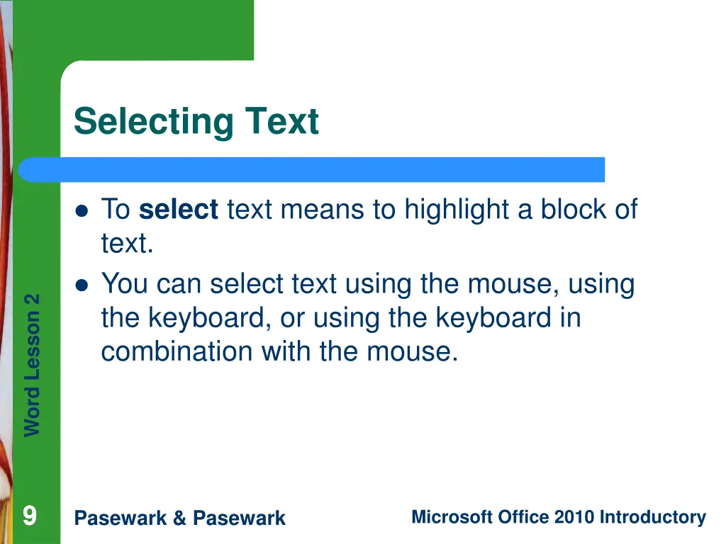 selecting text