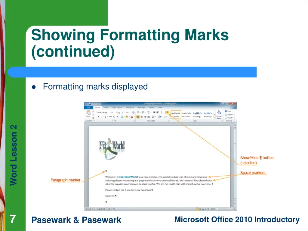 showing formatting marks continued